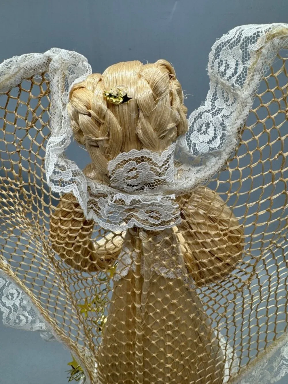 Handcrafted Straw & Lace Angel Figurine Intricate Lace Details READ